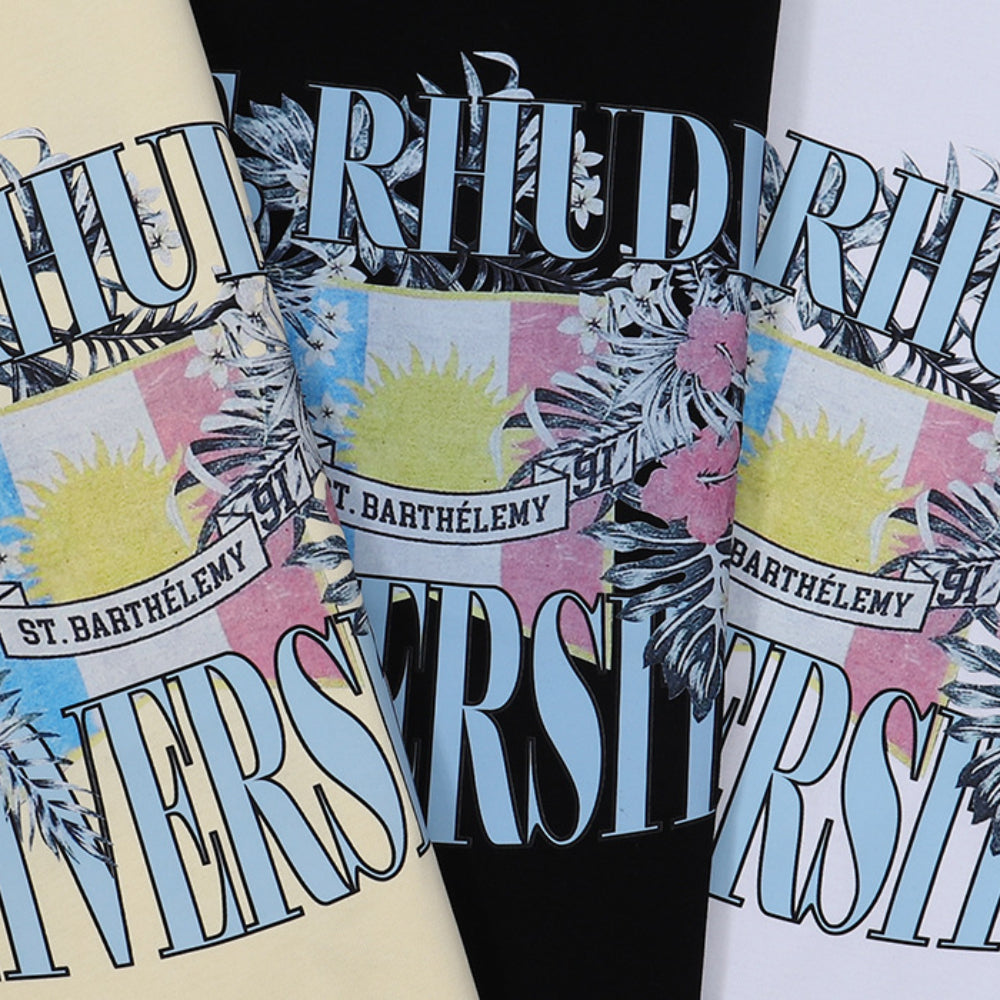 Rhude T-shirt Flag Floral Print Short Sleeve T-shirt