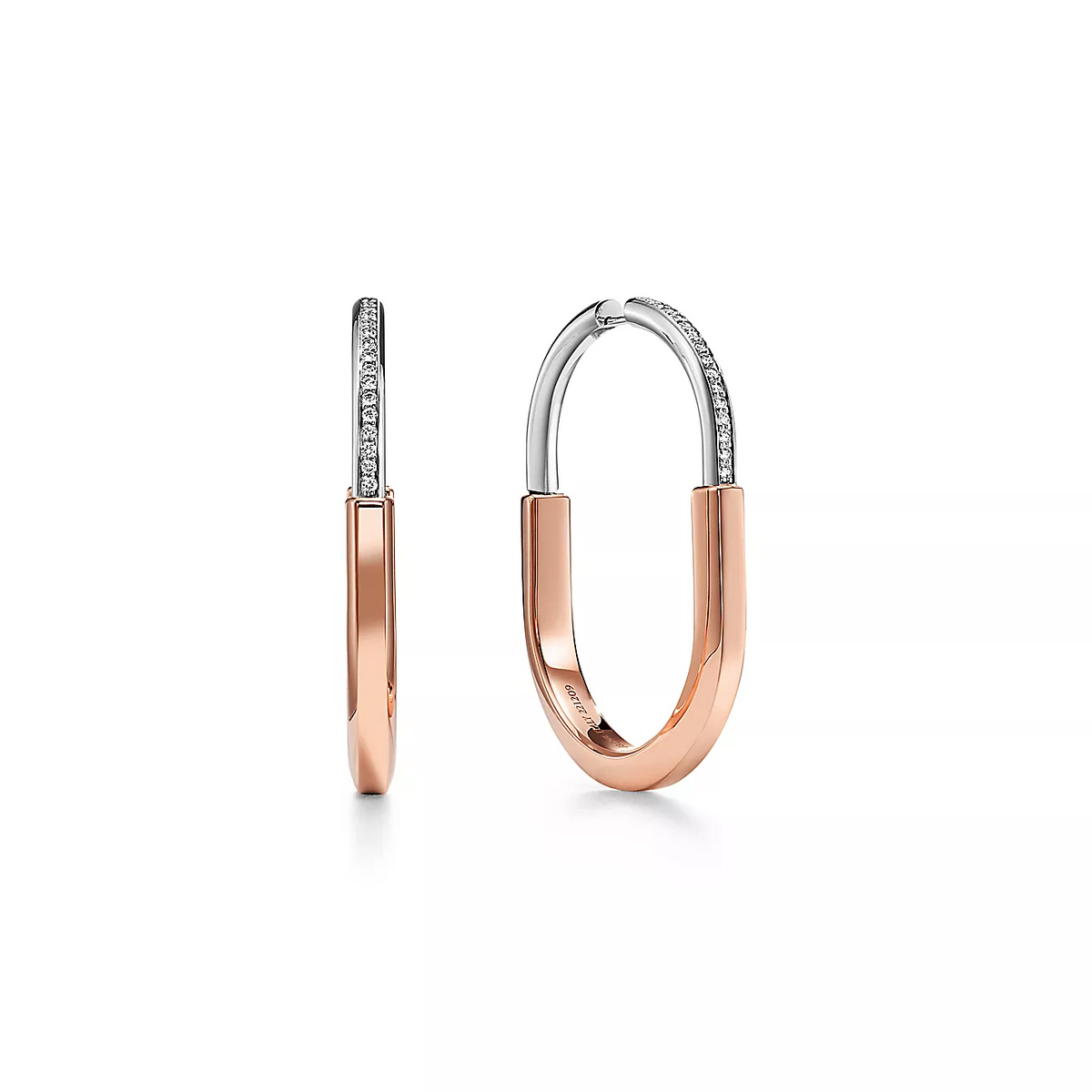 Tiffany Lock Earrings Rose and White Gold Diamonds Extra Large