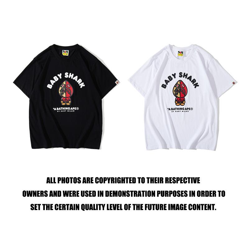 Bathing Ape T-Shirt Spring/Summer Red Shark Pattern T-shirt Short Sleeve