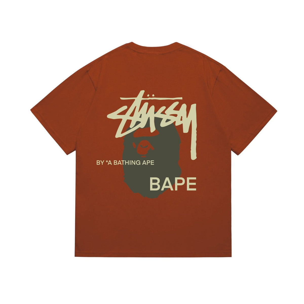 BAPE Olive & Gold Ape Wordmark Graphic T-Shirt — back