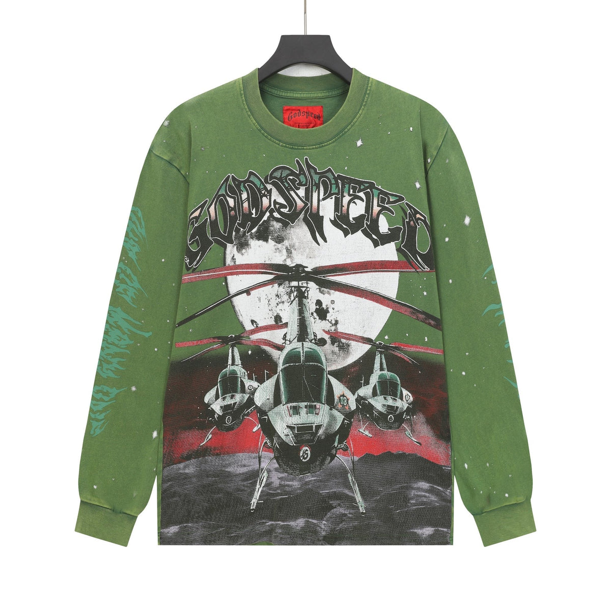 Godspeed Washed Olive Aircraft Graphic Long-Sleeve T-Shirt — hero