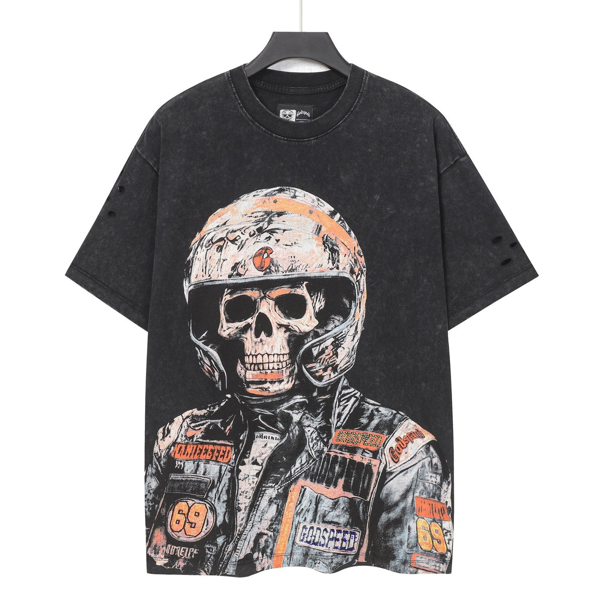Godspeed Distressed Rhinestone Graphic T-Shirt — front