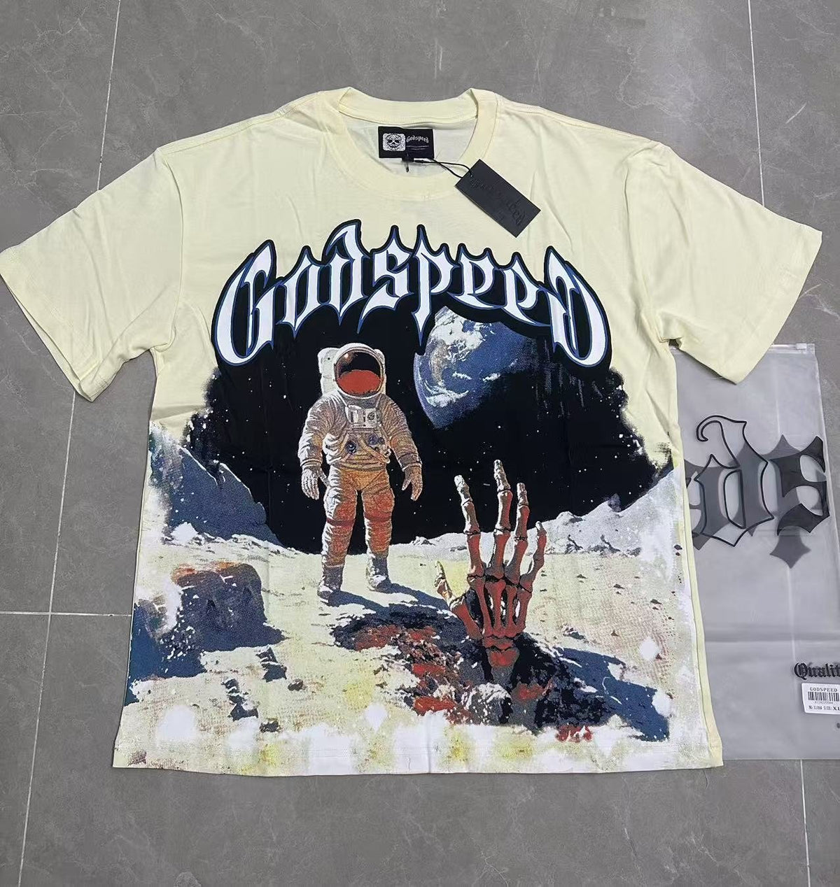 Godspeed Cream Astronaut Graphic Short-Sleeve T-Shirt — context