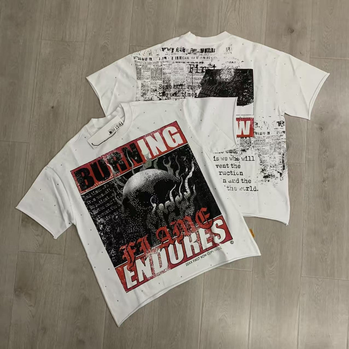 FIRST ROW Burning Flames Cropped Graphic T-Shirt — context