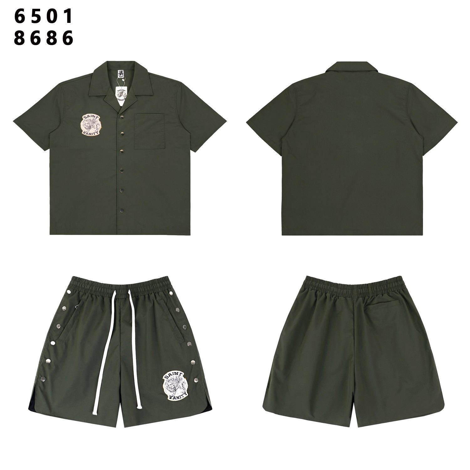 SAINT Tiger Patch Short-Sleeve Shirt & Shorts Set — front