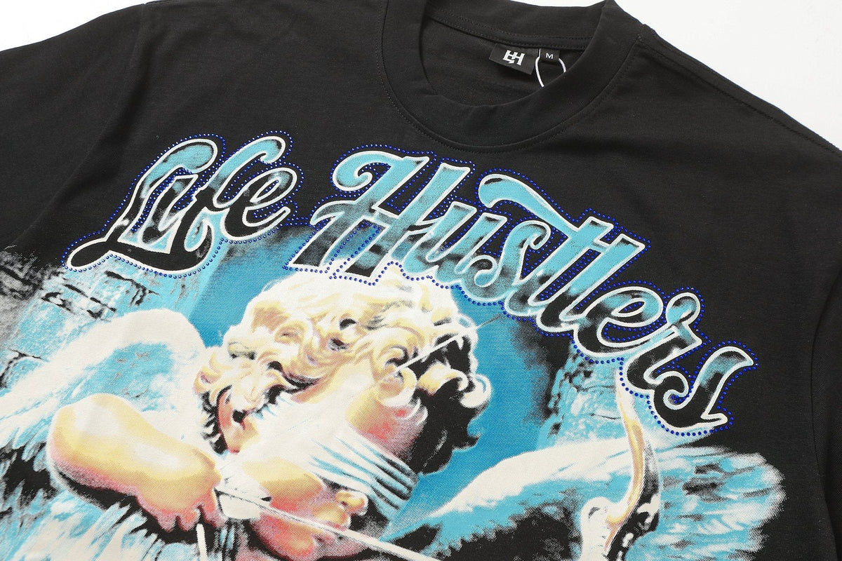 Life Hustlere Blue & White Graphic Black T-Shirt — detail