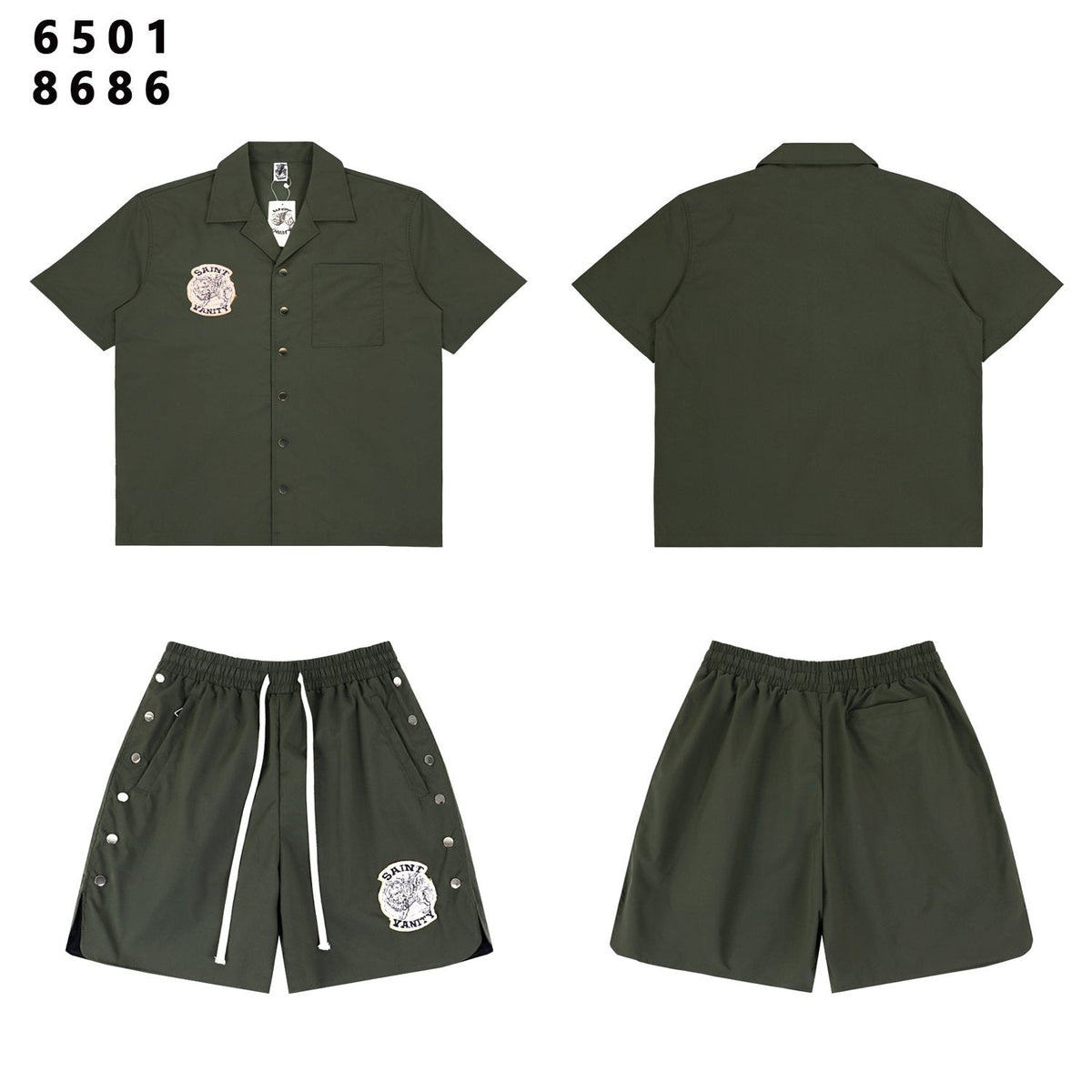 SAINT Vanity Patch Short-Sleeve Shirt & Snap-Side Shorts Set — front