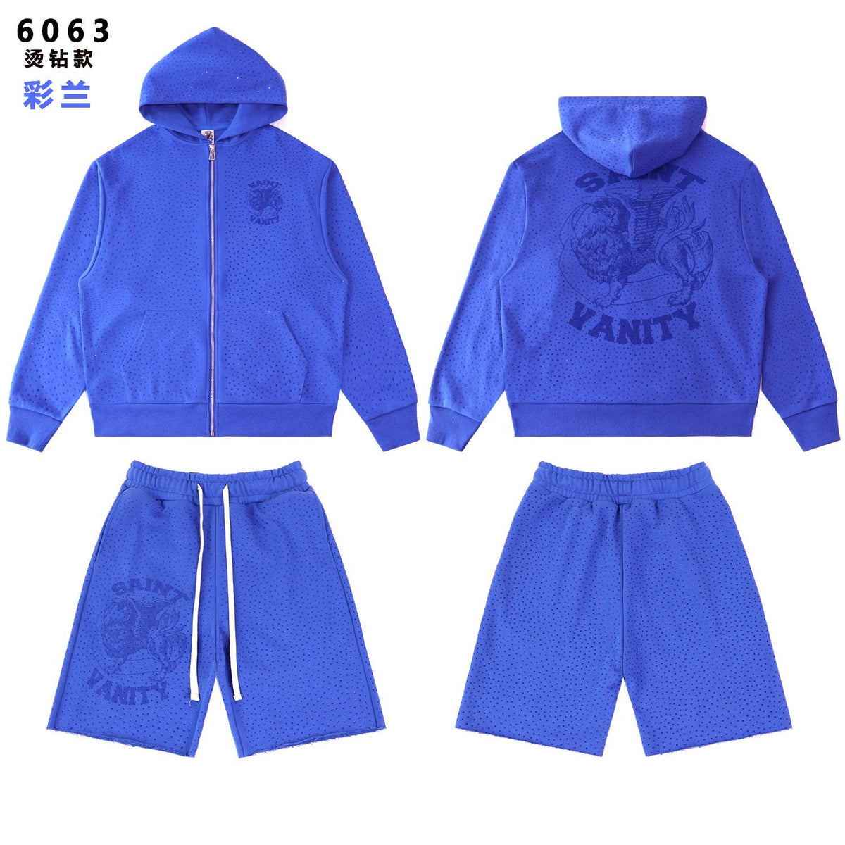 SAINT Vanity Rhinestone Zip Hoodie & Shorts Set — hero