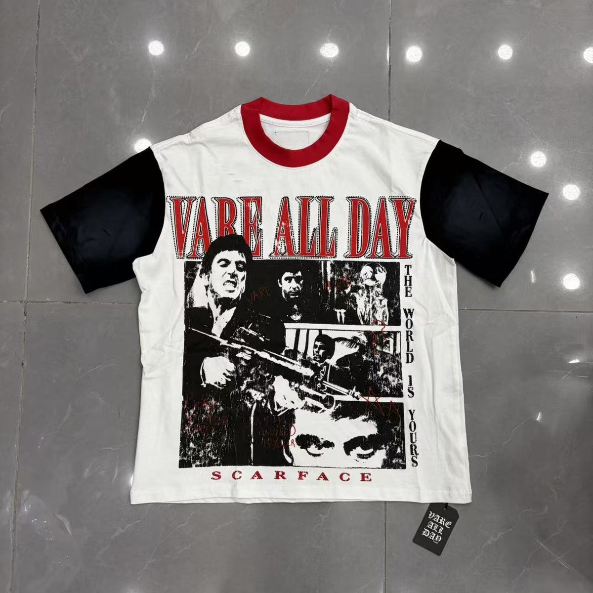 VARE ALL DAY Rhinestone Graphic Contrast-Sleeve T-Shirt — front