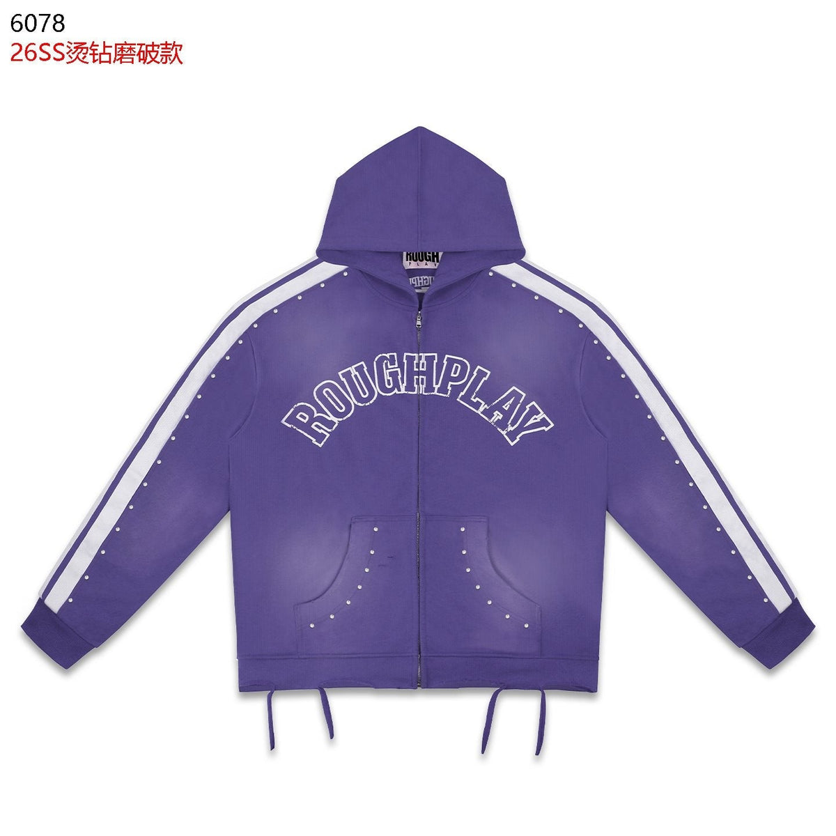 Rough Play Studded Stripe Full-Zip Hoodie — front