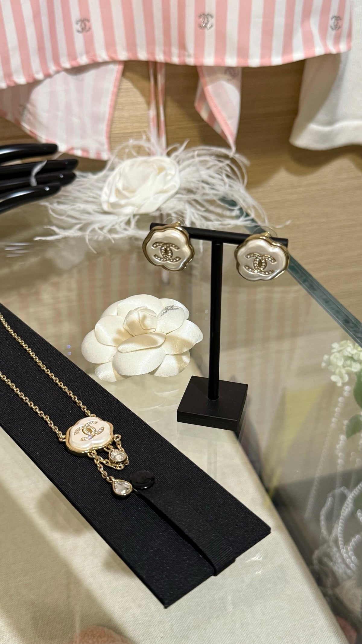 Chanel Cloud Resin Light Gold Full Diamond Double C Stud Earrings