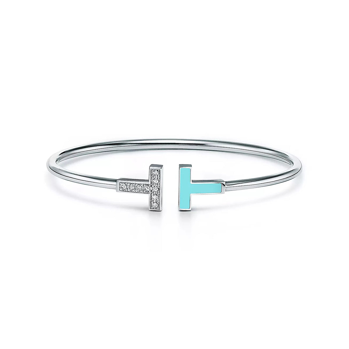 Tiffany T Bracelet 1.8MM Turquoise Diamond Silver