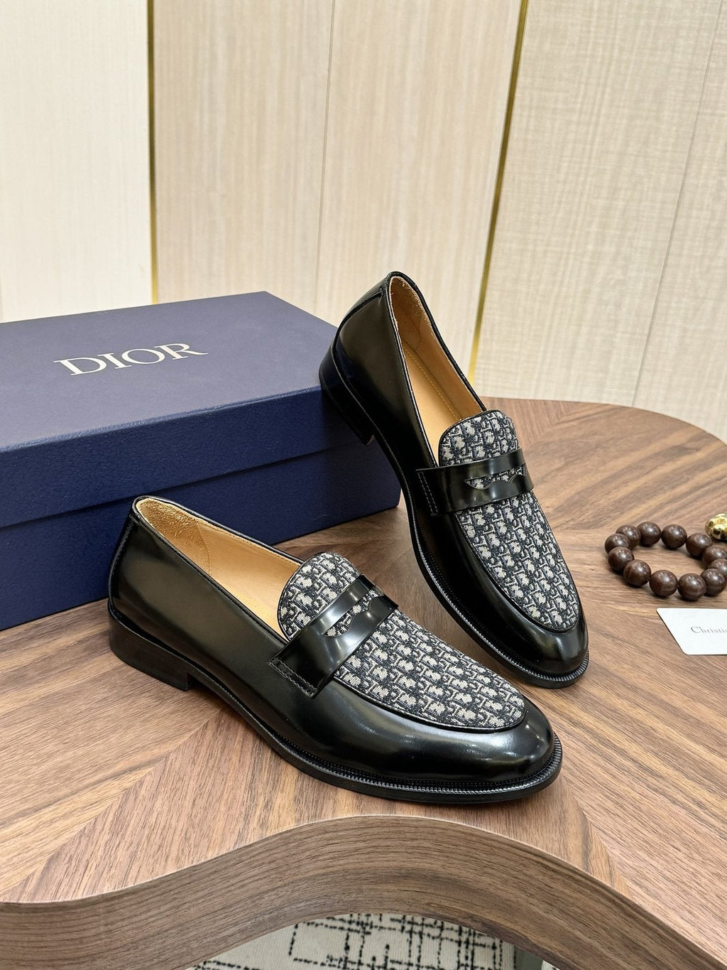Dior Black & Gray Patterned Loafers — model