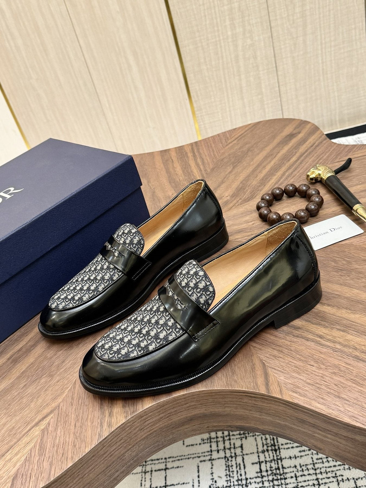 Dior Black & Gray Patterned Loafers — side