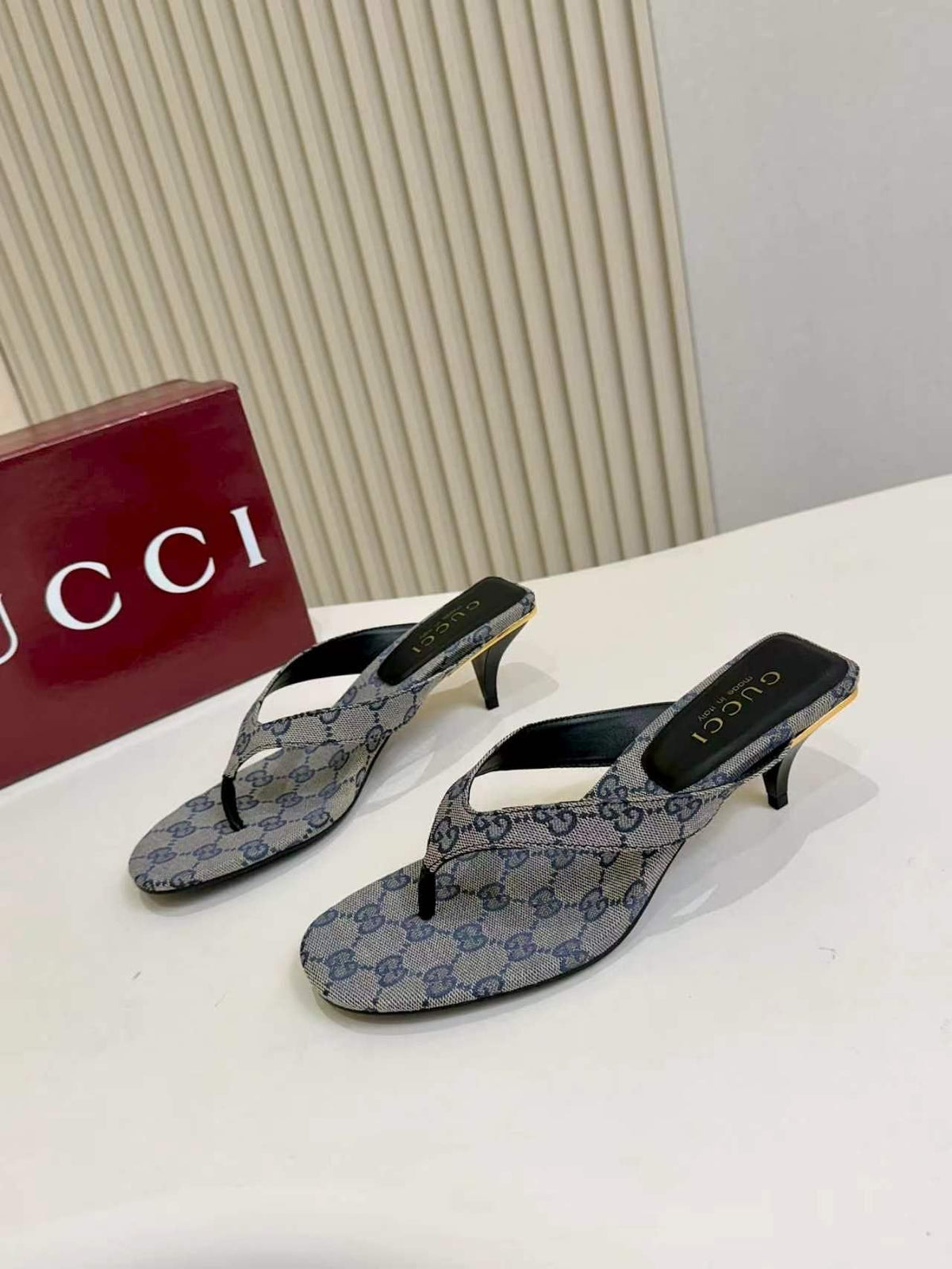 Gucci Monogram Low-Heeled Slingback Sandals — side