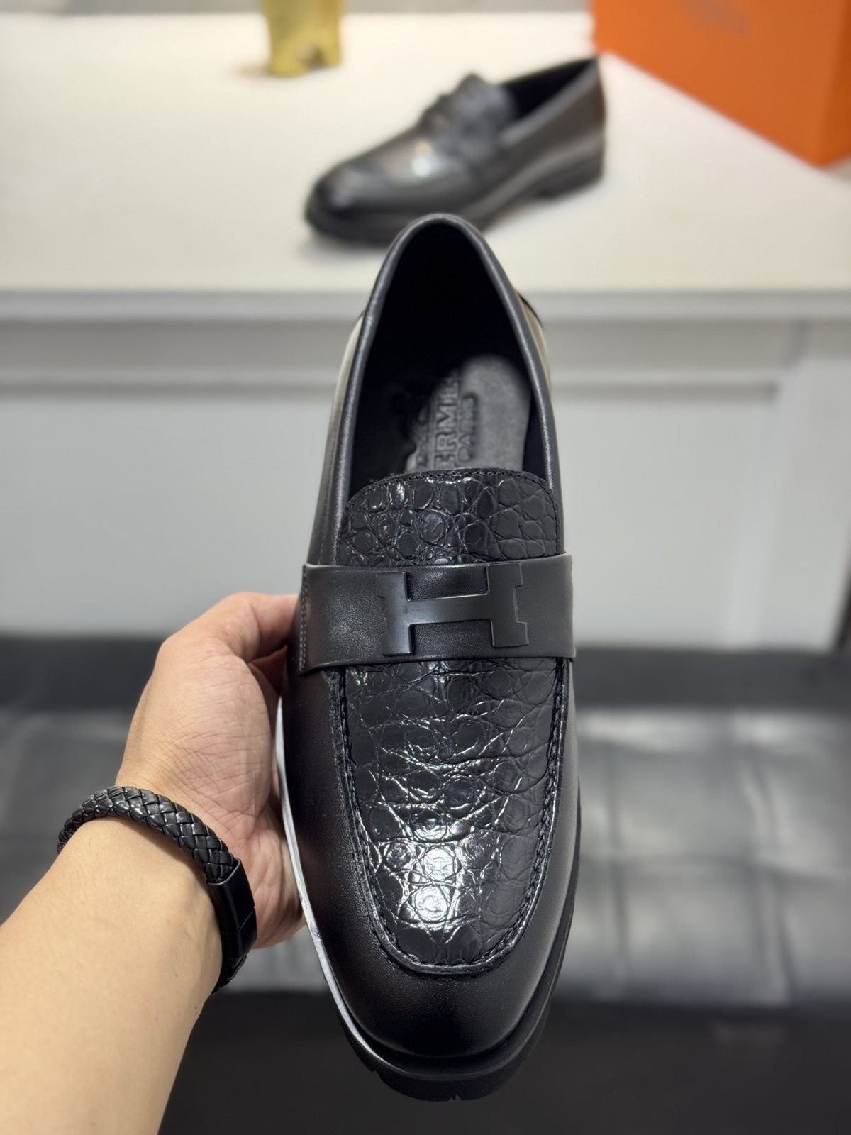 Hermès Black Knot Lug Sole Loafers — front
