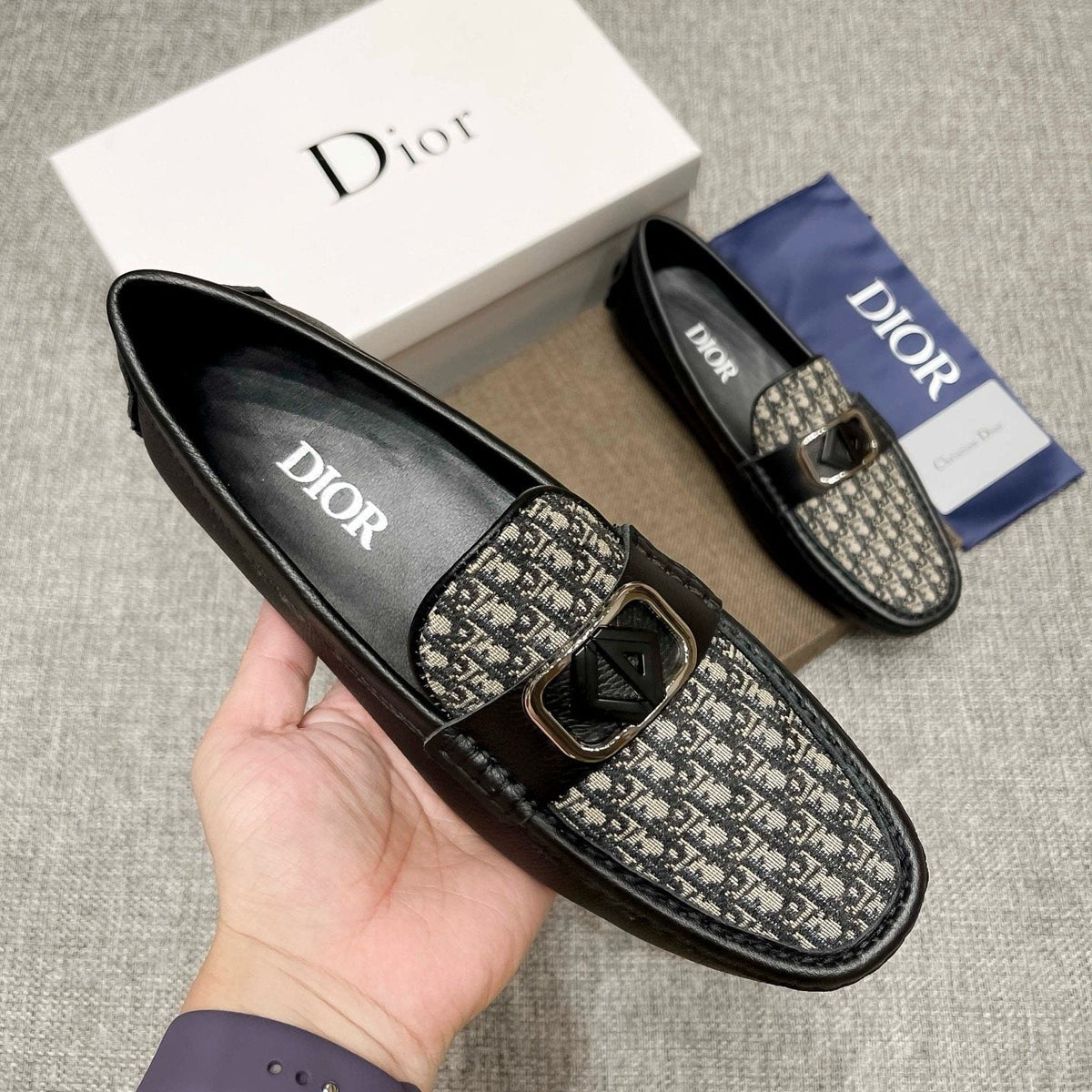 Dior Gray Patterned Loafers — model