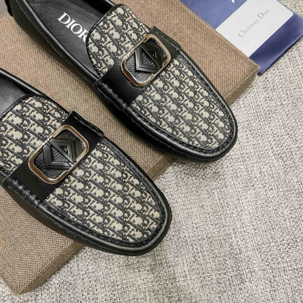 Dior Gray Patterned Loafers — detail
