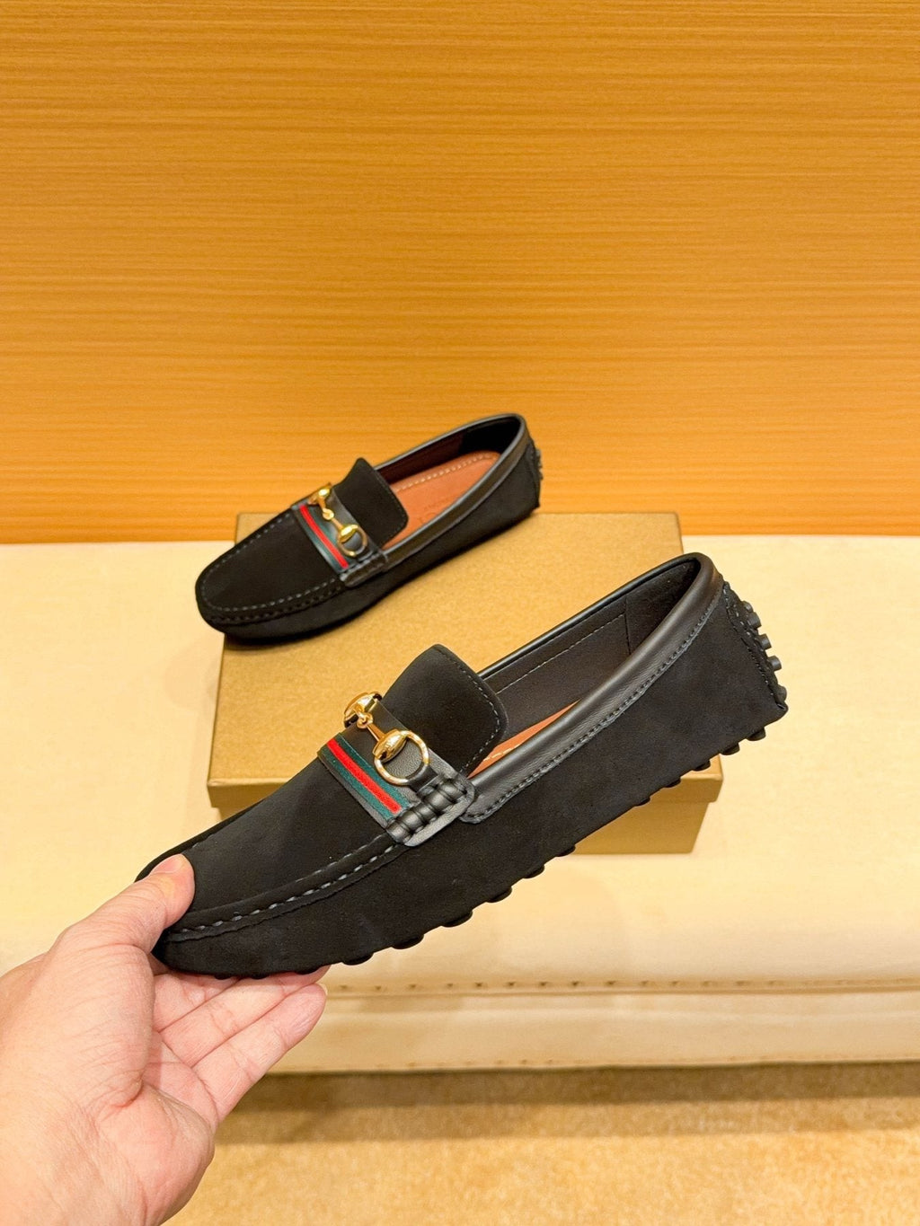 Black Web Stripe Bit Loafers — side