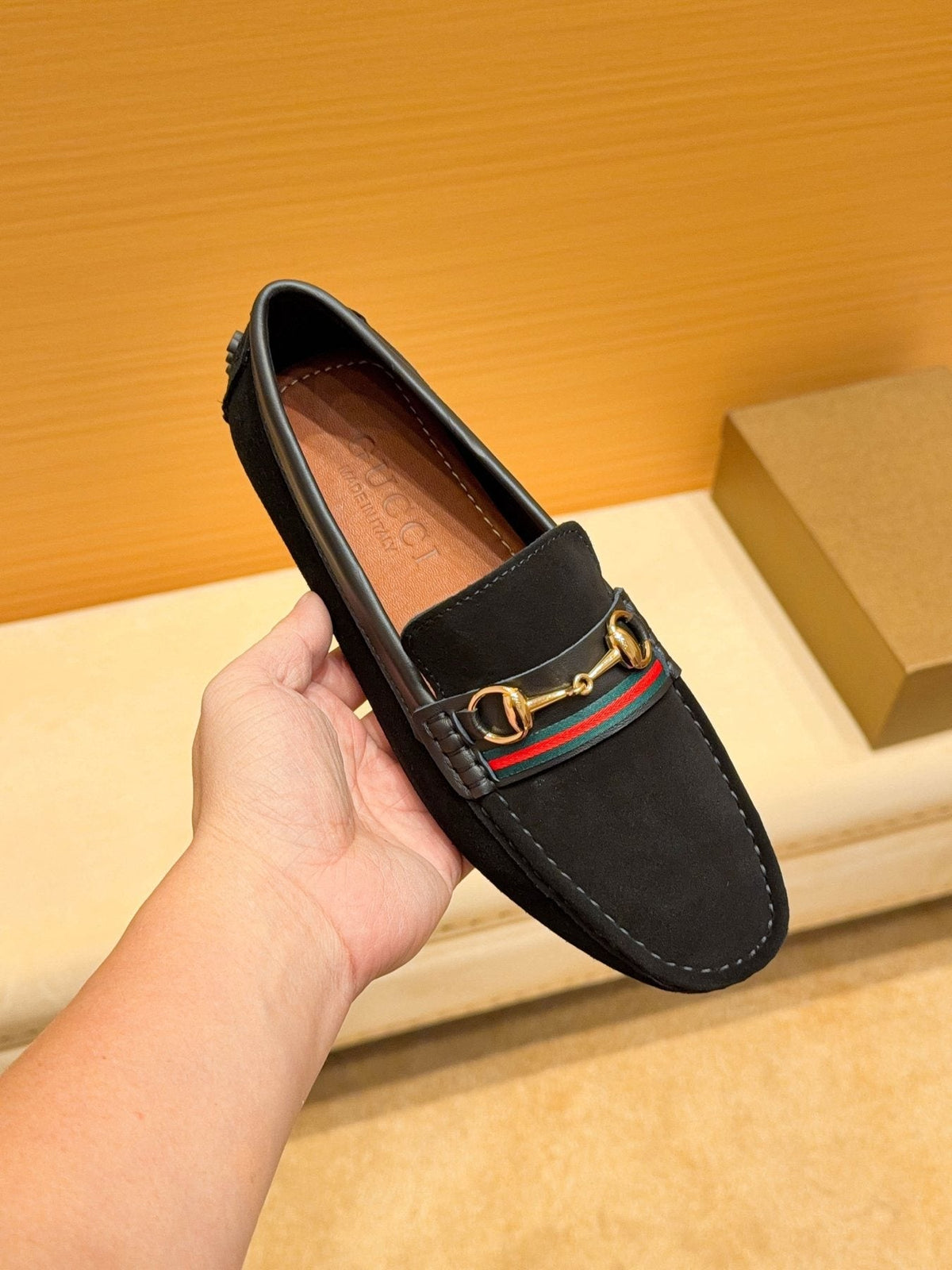Black Web Stripe Bit Loafers — front