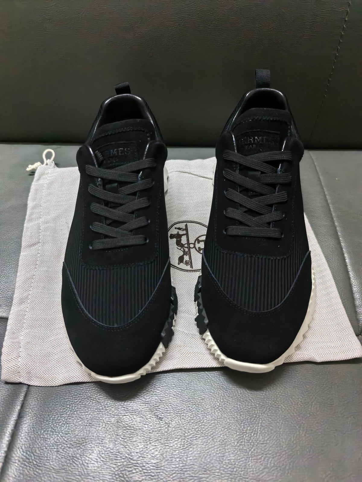 Black Knit-Style Low-Top Sneakers — front