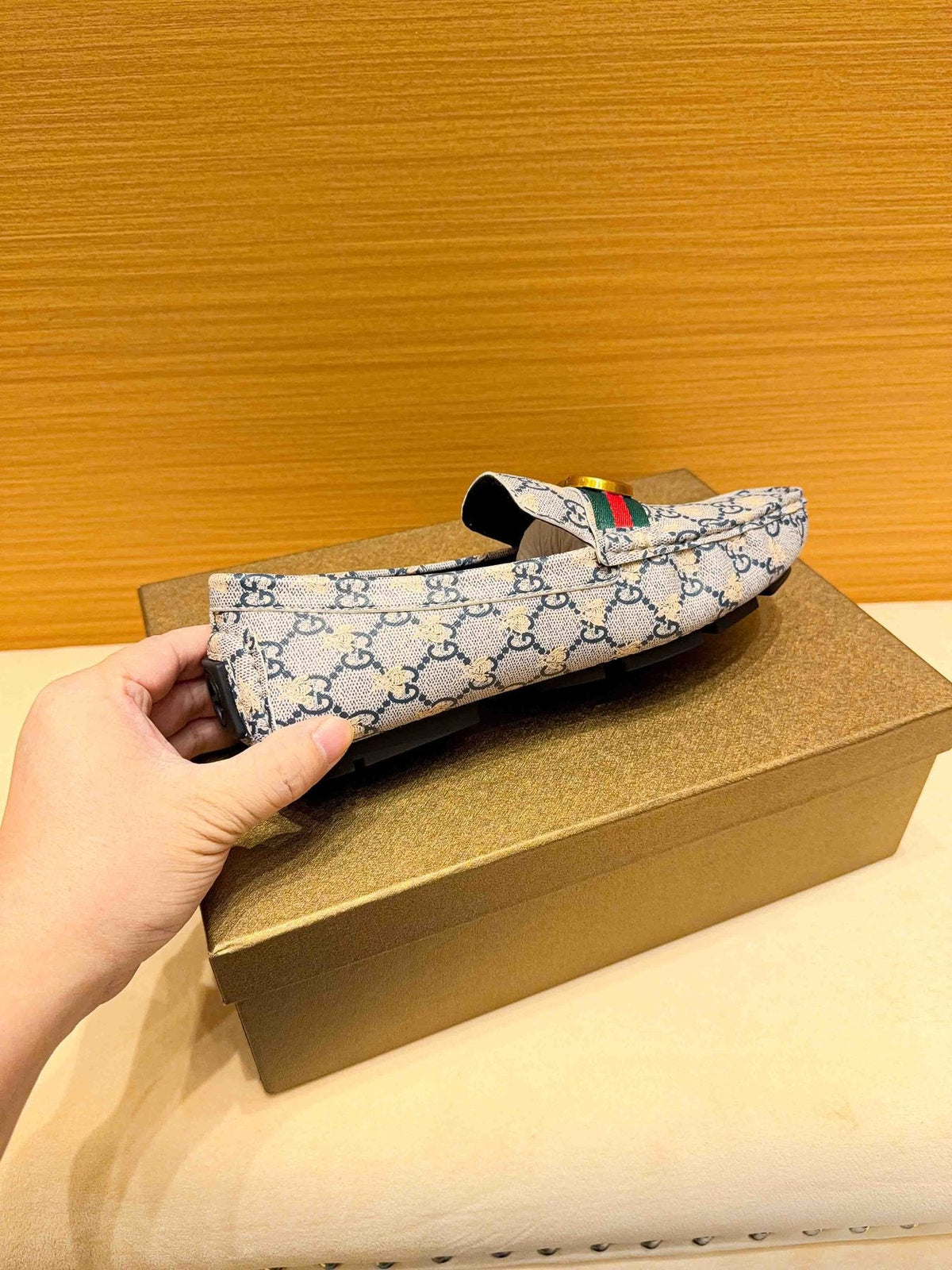Gucci Monogram Stripe Slip-On Loafers — side