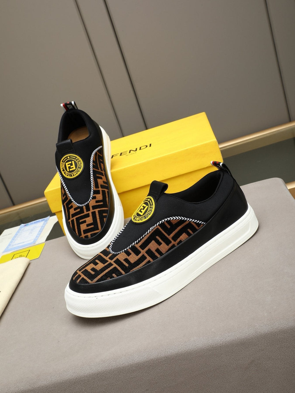 Fendi Brown Panel Slip-On Sneakers — front