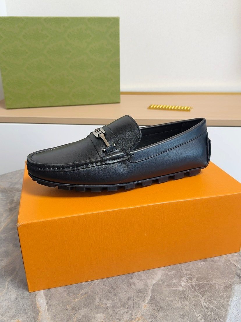 Fendi Black Metal-Bar Loafers — side