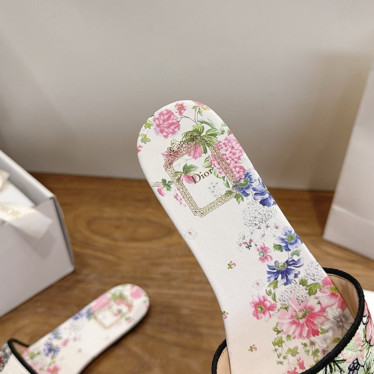 Dior Floral Embroidered Slide Sandals — detail