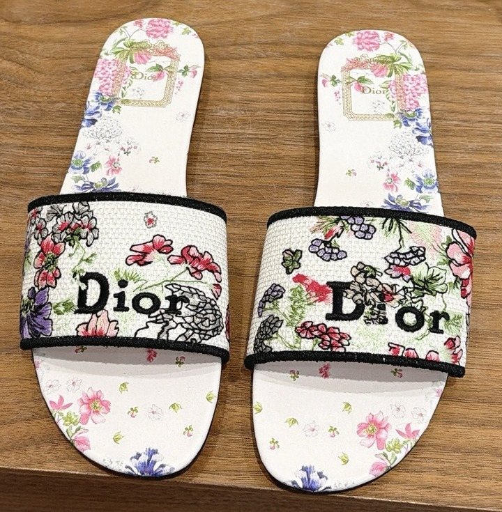 Dior Floral Embroidered Slide Sandals — hero