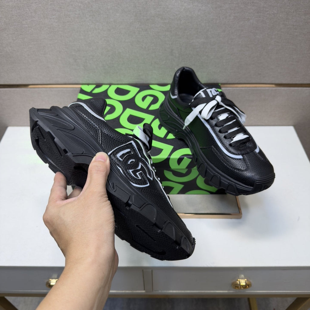 Black Mixed-Material Low-Top Sneakers — side