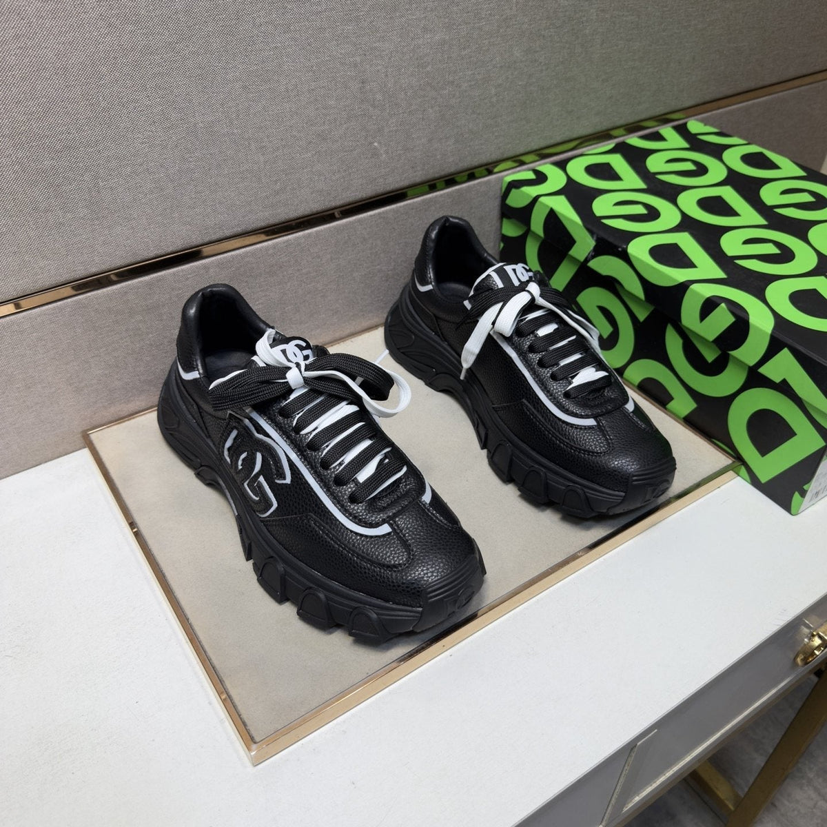 Black Mixed-Material Low-Top Sneakers — hero
