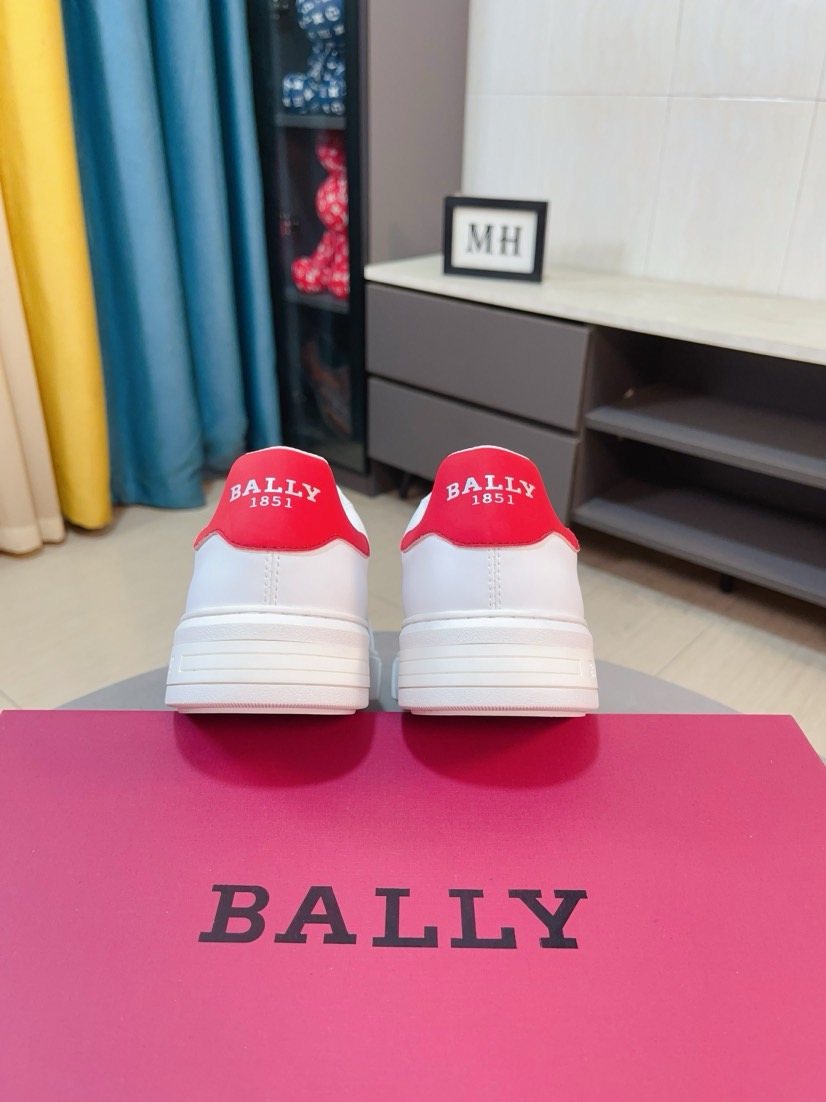 BALLY White Red Heel Low-Top Sneakers — back
