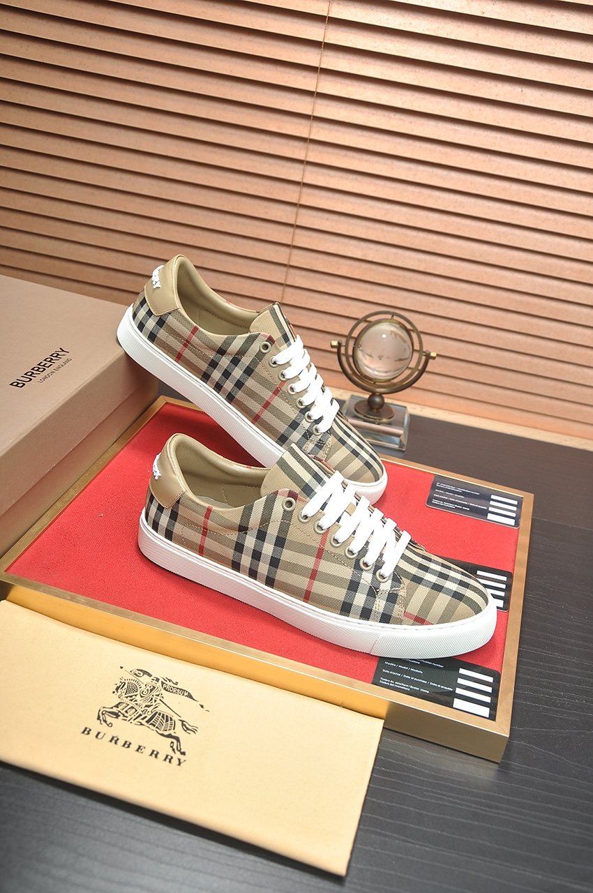 Burberry Beige Plaid Low-Top Sneakers — side