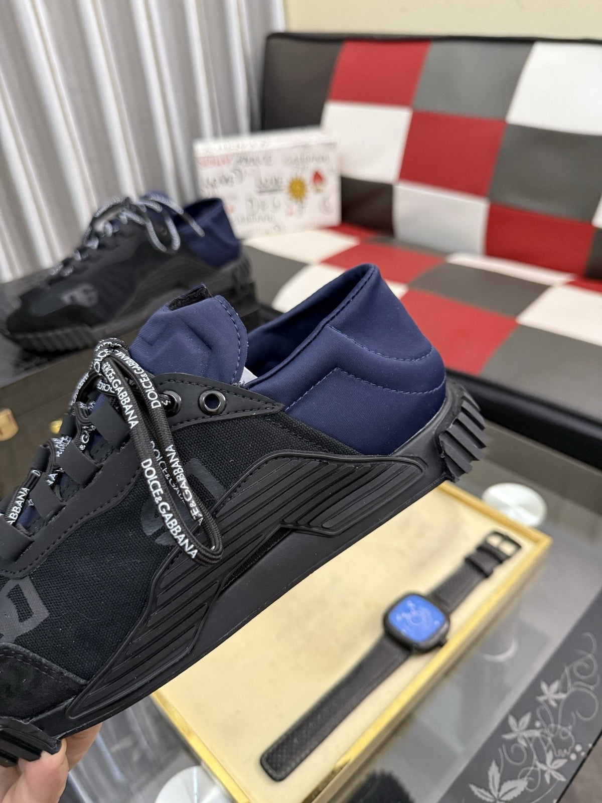 Dolce & Gabbana Black and Navy Low-Top Sneakers — side