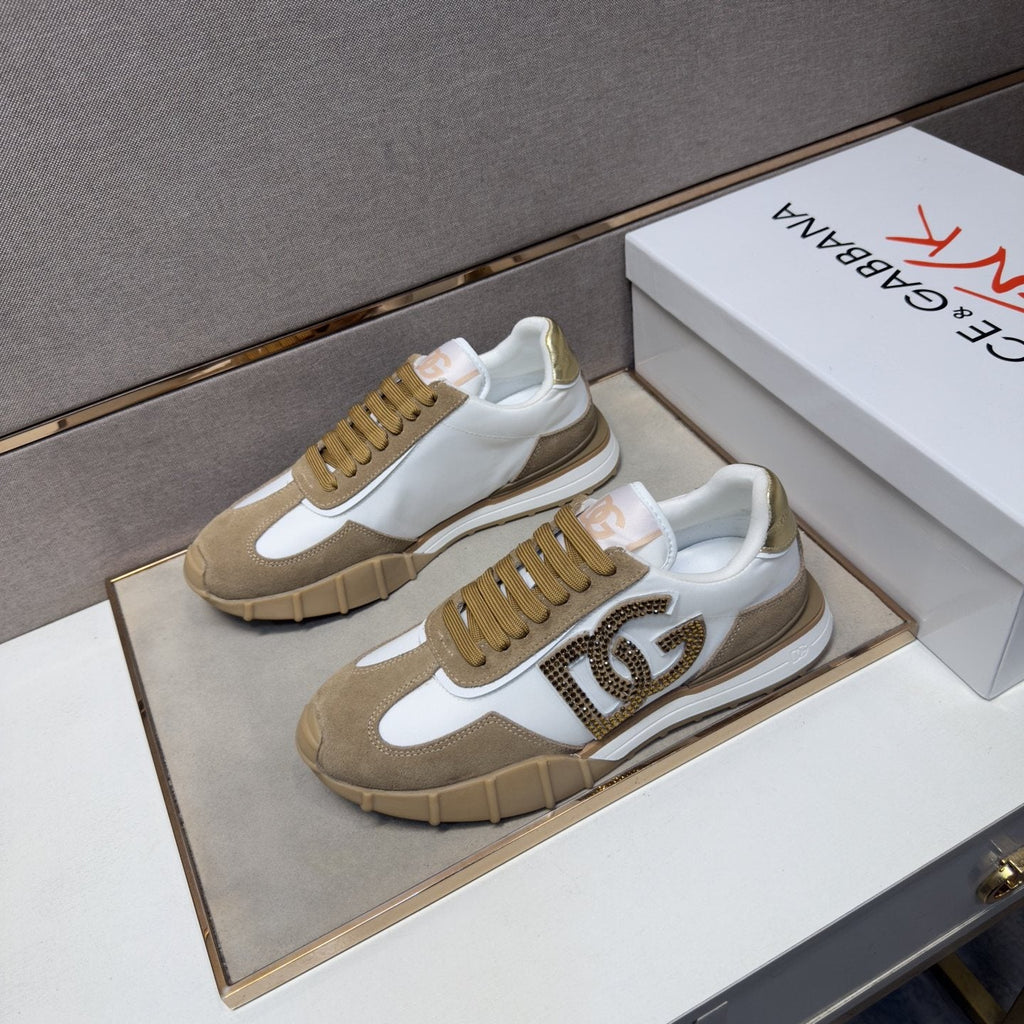 Dolce & Gabbana White Tan Monogram Sneakers — front