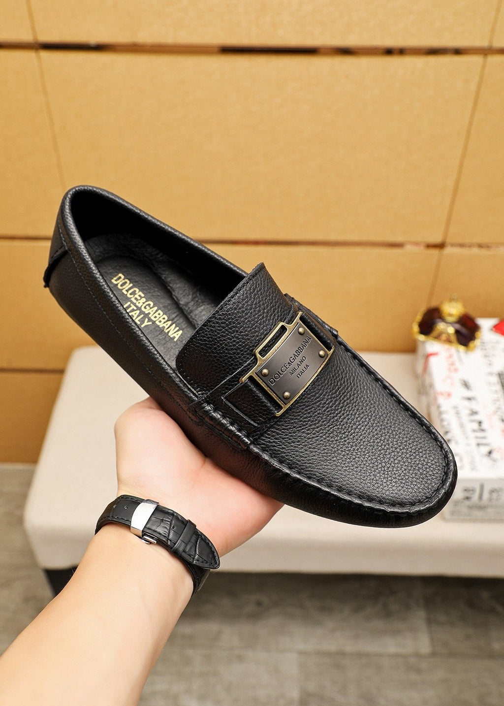 Dolce & Gabbana Black Buckle Loafers — model