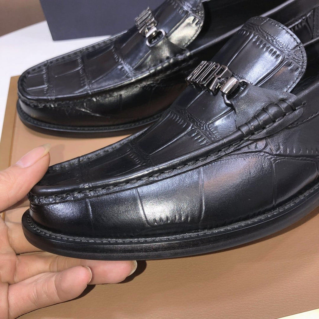 Dior Black Croc-Embossed Logo Loafers — detail
