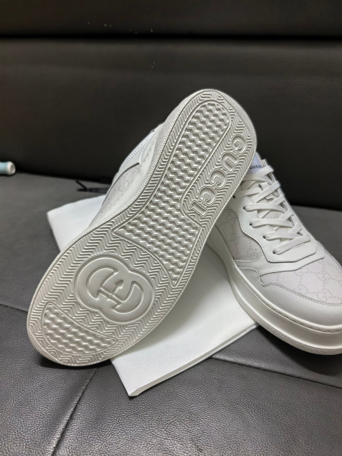 Gucci Light Gray and White Sneakers — detail