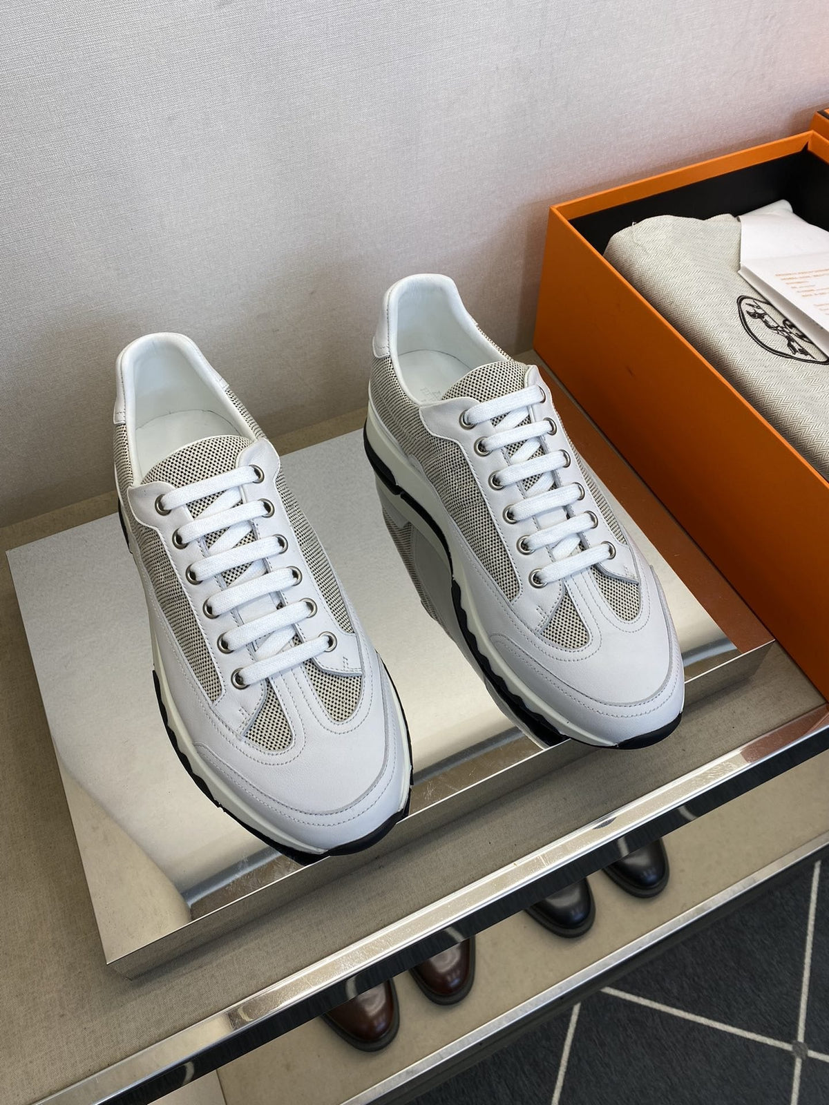 Hermès White & Gray Low-Top Sneakers — hero
