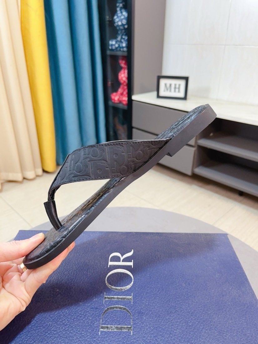 Dior Black Logo Thong Sandals — side