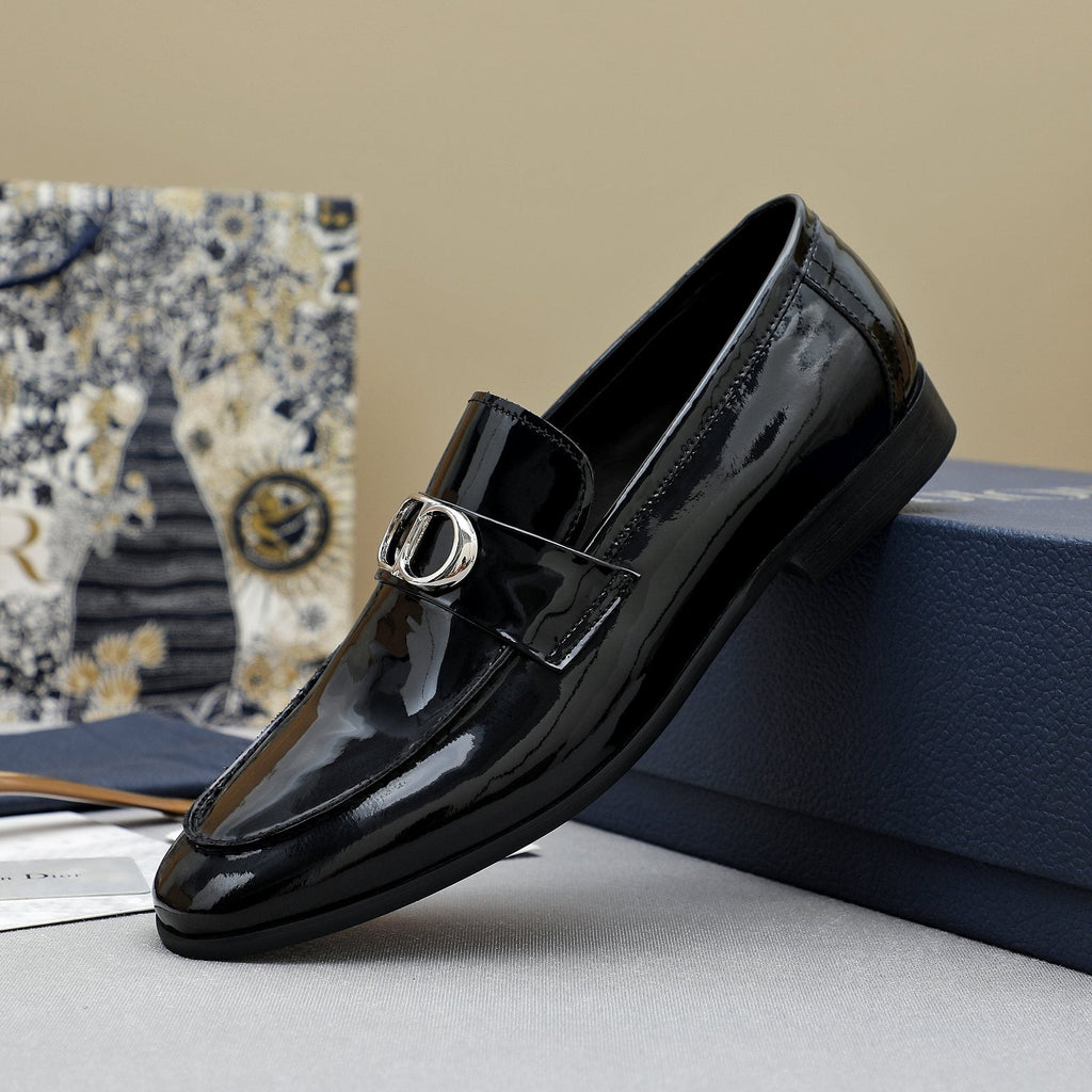 Dior Black Glossy Hardware Loafers — side