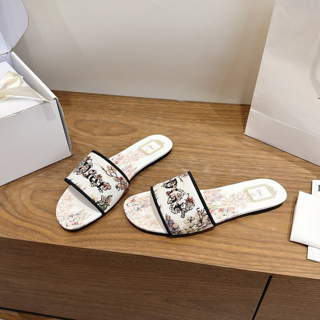 Dior Floral Embroidered Slide Sandals — front