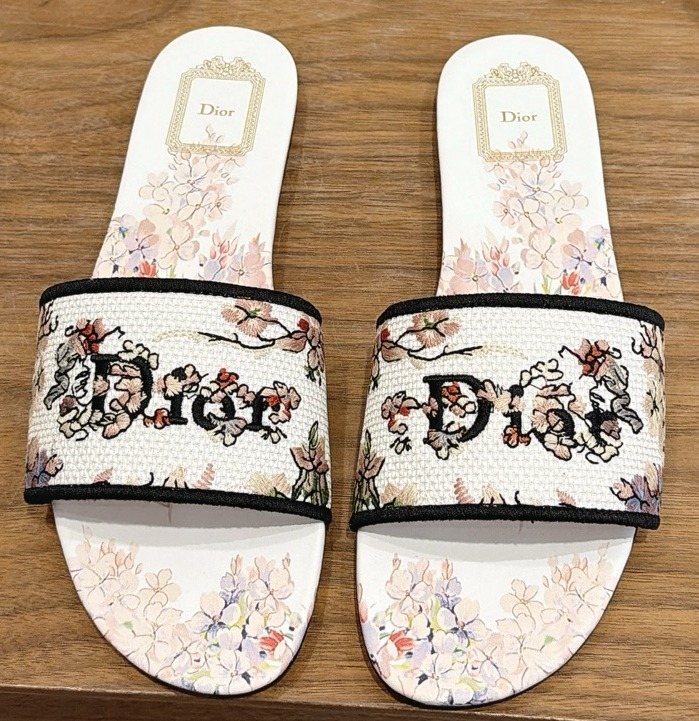 Dior Floral Embroidered Slide Sandals — front