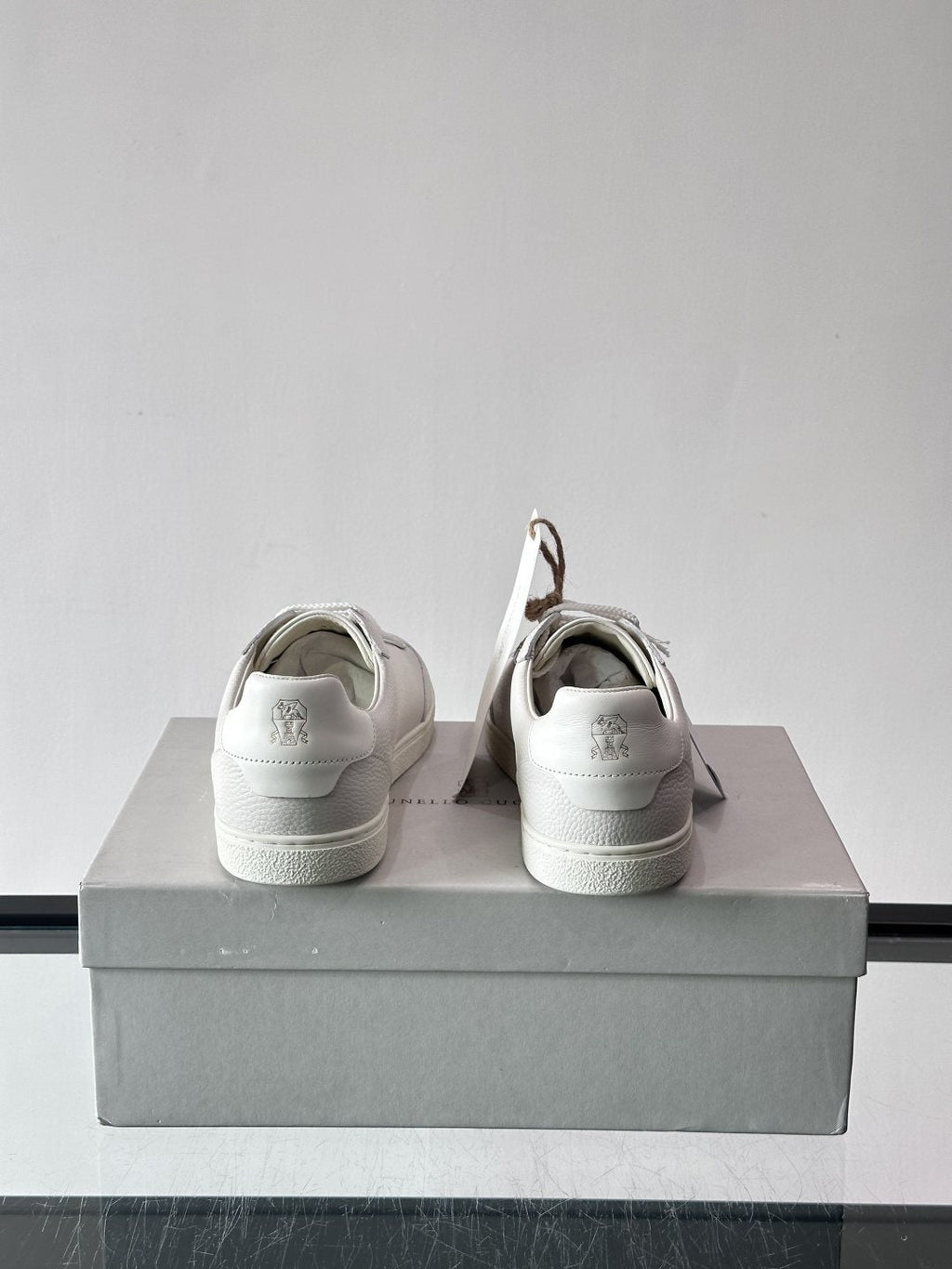 Brunello Cucinelli Light Gray Leather Low-Top Sneakers — back