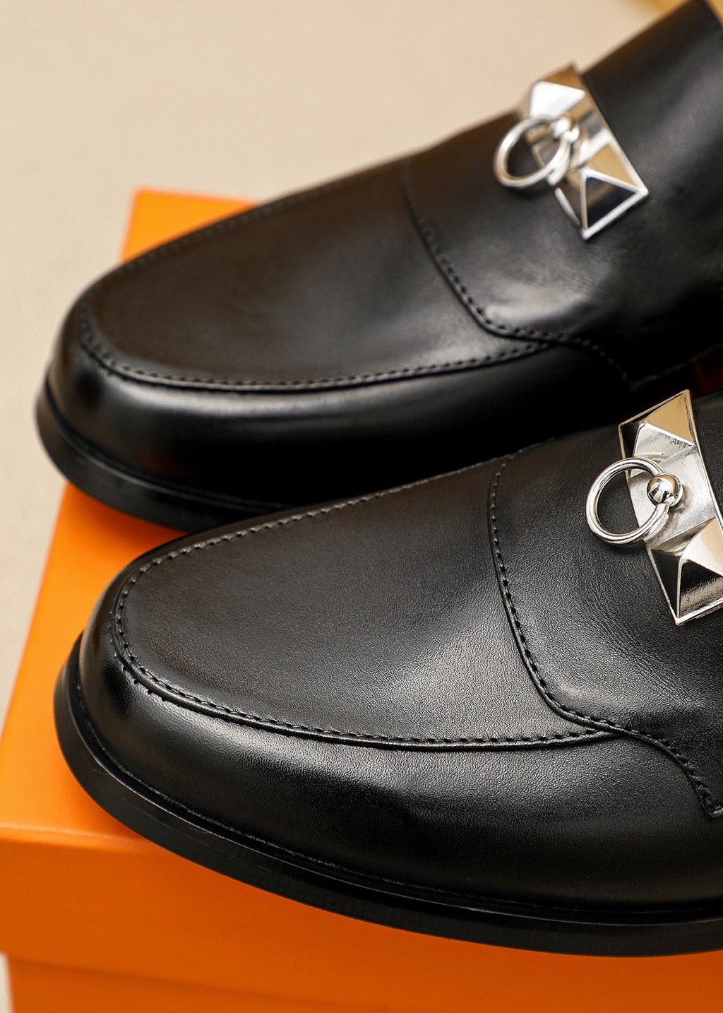 Hermès Black Hardware Slip-On Shoes — detail
