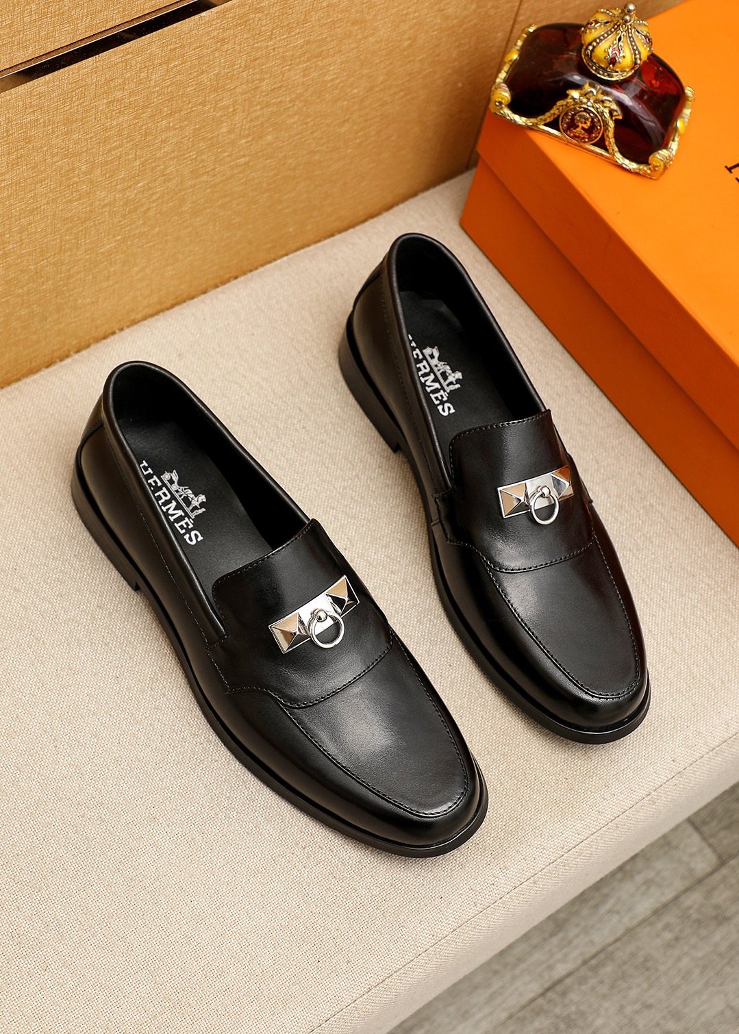 Hermès Black Hardware Slip-On Shoes — hero