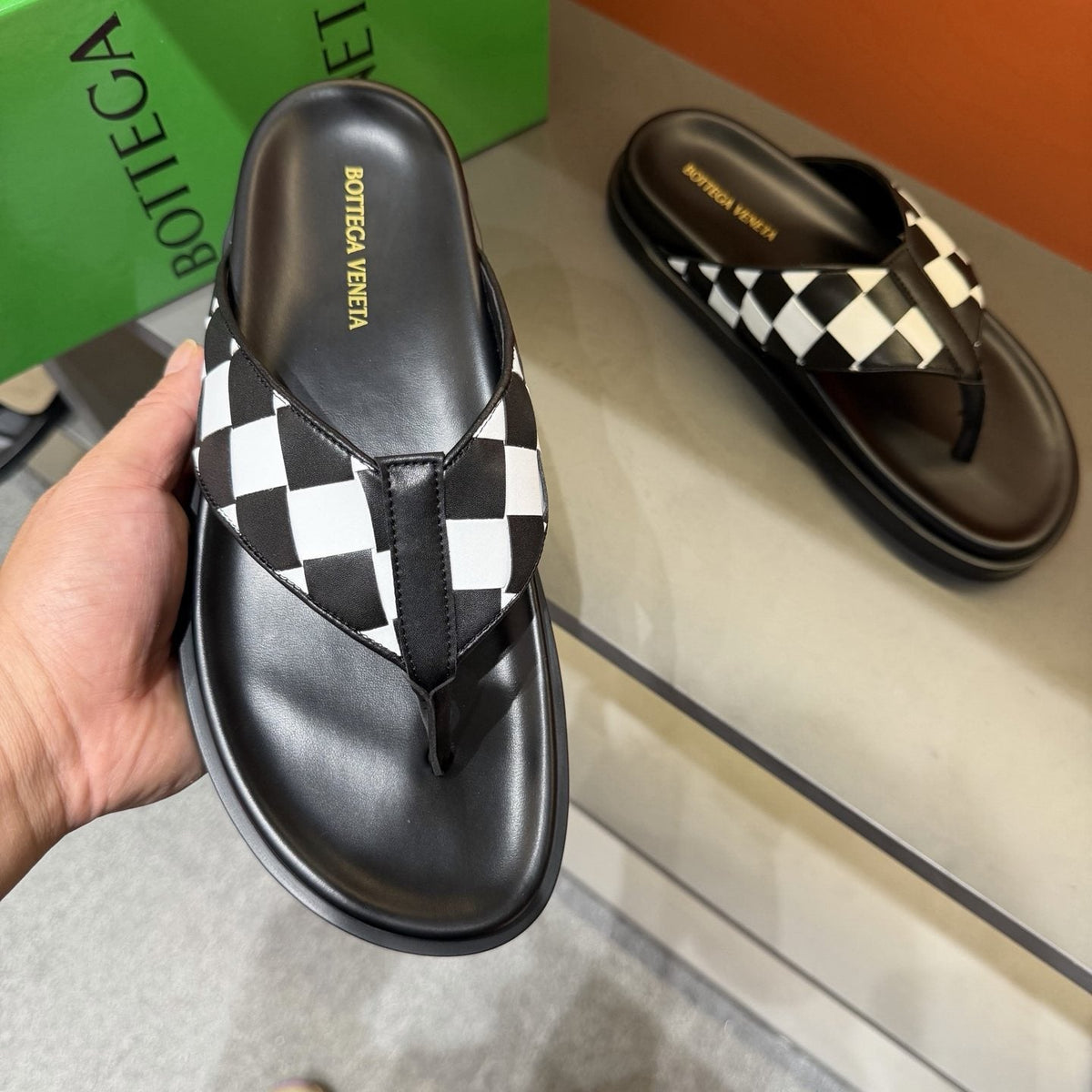 Bottega Veneta Woven Thong Sandals — model