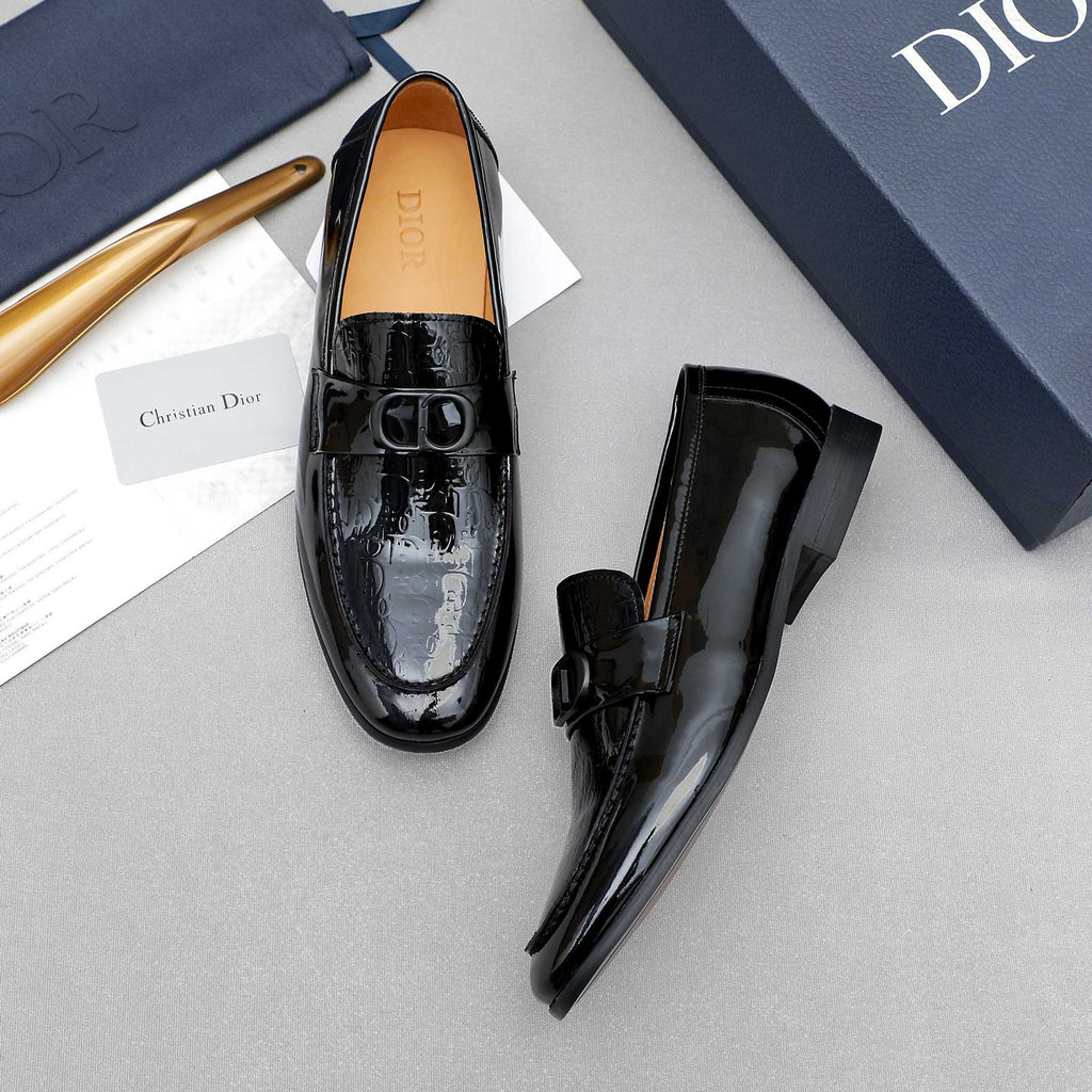 Dior Black Glossy Slip-On Loafers — front