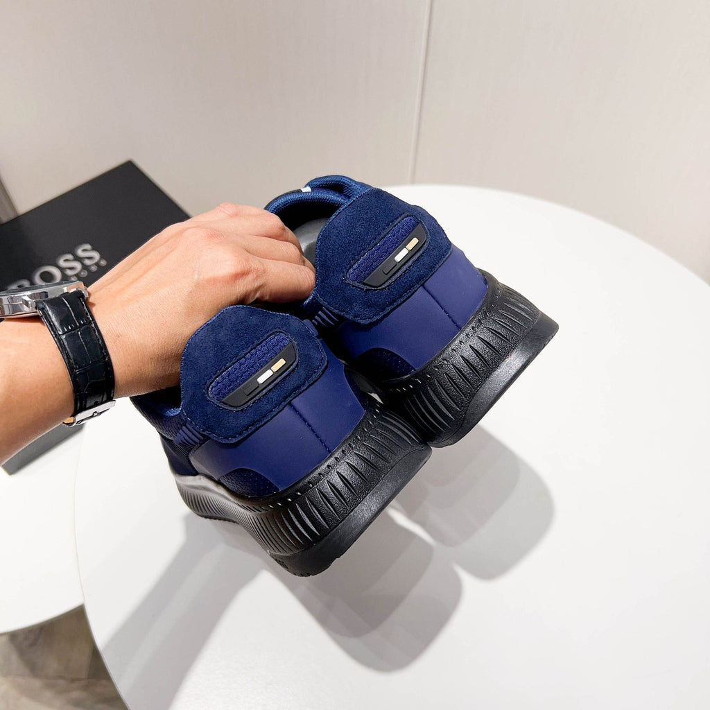 BOSS Navy Blue Knit Running Shoes — back